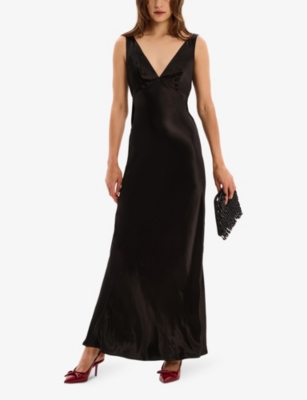 Omnes Womens  Sapphire Bow-back Eco-viscose Satin Maxi Dress In Black