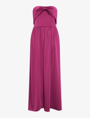 Omnes Womens  Millie Bow-detail Recycled-polyester Maxi Dress In Magenta
