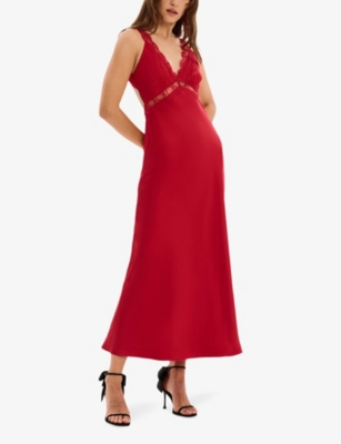 OMNES: Aurelia lace-trim satin maxi dress