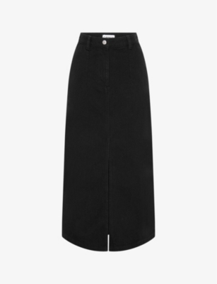 OMNES: Olive split-hem denim midi skirt