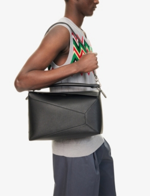Loewe Mens Black Puzzle Edge Large Leather Top-handle Bag