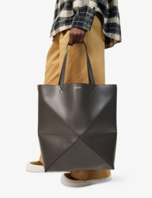 Loewe Mens Dark Grey Puzzle Fold Xl Leather Tote Bag In Dark Grey