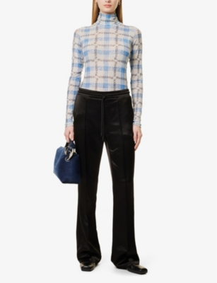 JW ANDERSON: Brand-Embroidery Straight-Leg Mid-Rise Satin Trousers