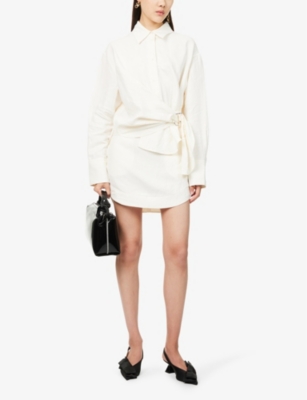 JW ANDERSON: Draped Twisted brand-design-plaque woven-blend shirt