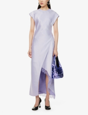 JW ANDERSON: Asymmetric Lace-Trim Sleeveless Satin Maxi Dress