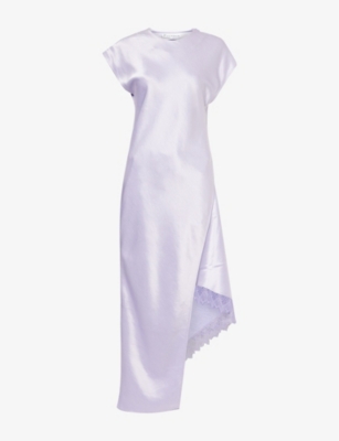 JW ANDERSON: Asymmetric Lace-Trim Sleeveless Satin Maxi Dress