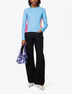 JW ANDERSON: Contrasting-panel embroidered-branding stretch-cotton top