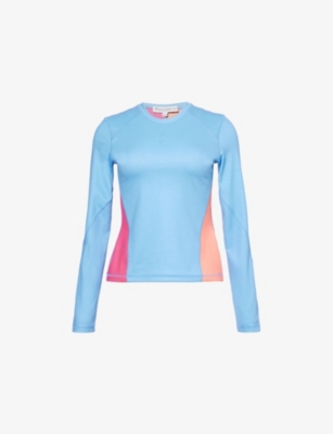 JW ANDERSON: Contrasting-panel embroidered-branding stretch-cotton top