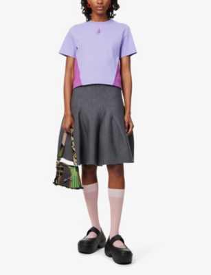 JW ANDERSON: Contrast-panel embroidered-branding cotton-jersey T-shirt