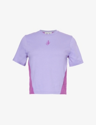 JW ANDERSON: Contrast-panel embroidered-branding cotton-jersey T-shirt