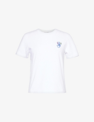 JW ANDERSON: Embroidered-branding graphic-print cotton-jersey T-shirt