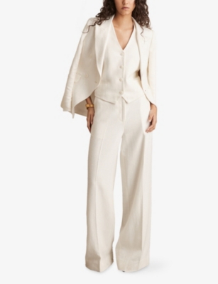 Shop Reiss Womens Devon V-neck Woven Waistcoat White