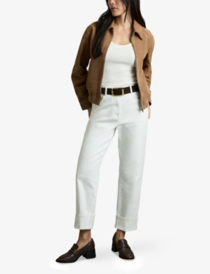 REISS: Gia Zip-Through Suede Bomber Jacket