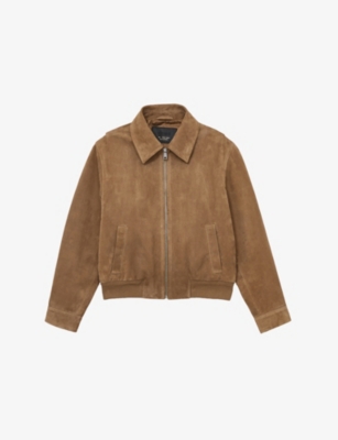 REISS: Gia Zip-Through Suede Bomber Jacket