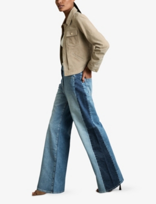 REISS: Briar Wide-Leg Contrast-Panel Denim Jeans