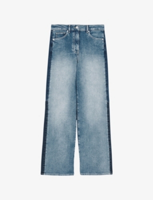 REISS: Briar Wide-Leg Contrast-Panel Denim Jeans