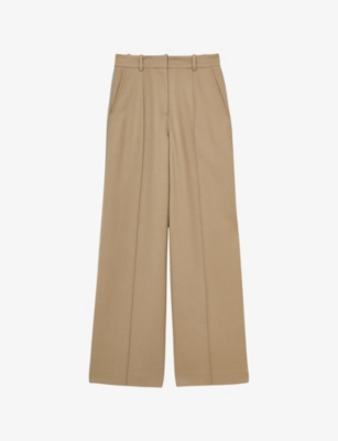 Reiss Womens Sage Green Side-zip Wide-leg Stretch-woven Trousers