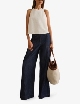 Reiss Womens Ashby Linen-blend Denim Trousers Indigo In Indigo
