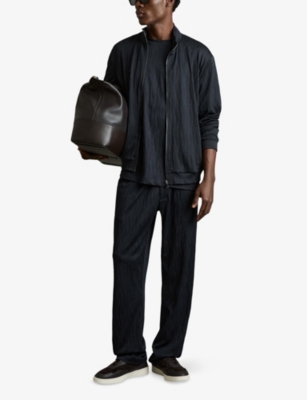 Reiss Mens Navy Aksel Textured Stretch-woven Jacket