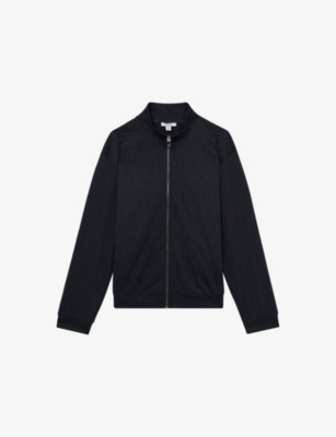 Reiss Mens Navy Aksel Textured Stretch-woven Jacket