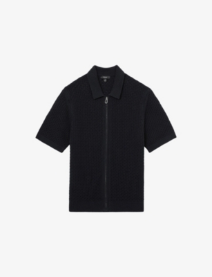 Reiss Mens Tay Pointelle-knit Modal And Cotton-blend Shirt Navy Xxl In Navy