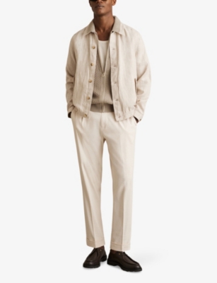Reiss Mens  Comet Textured Stretch-cotton Knitted Shirt In Stone
