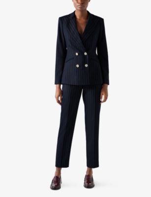 LK BENNETT WOMENS BLU-NAVY BAXTOR PINSTRIPE-PATTERN WOOL-BLEND BLAZER 
