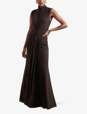 Reiss Womens Grape Daniella Sleeveless Stretch-woven Maxi Dress In Purple