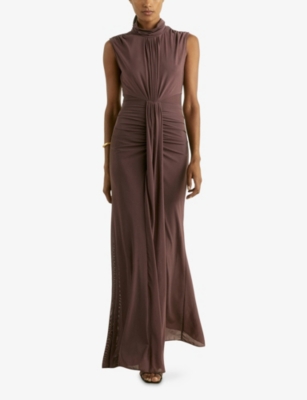 Reiss Daniella Ruched Maxi Dress In Taupe