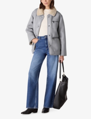 WHISTLES: Angelina Contrast-Collar Faux-Fur Jacket