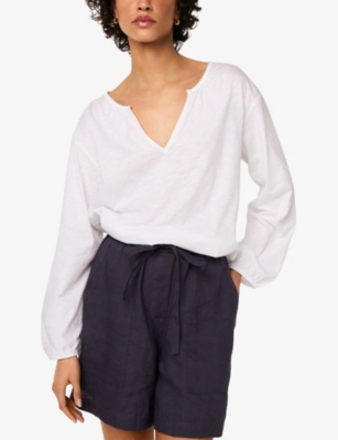 The White Company S Notch-neck Long-sleeve Cotton-jersey Blouse White In White
