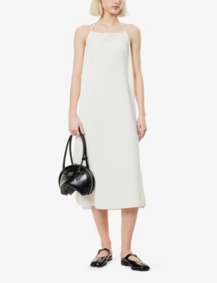 CFCL FCL WOMENS WHITE MILAN HALTERNECK APRON KNITTED MIDI DRESS