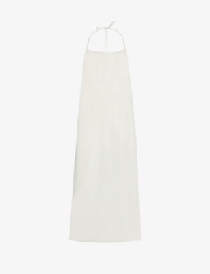 CFCL FCL WOMENS WHITE MILAN HALTERNECK APRON KNITTED MIDI DRESS