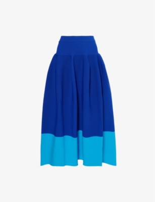 CFCL WOMENS BLUE-CYAN POTTERY RIBBED-WAISTBAND WOVEN MIDI SKIRT