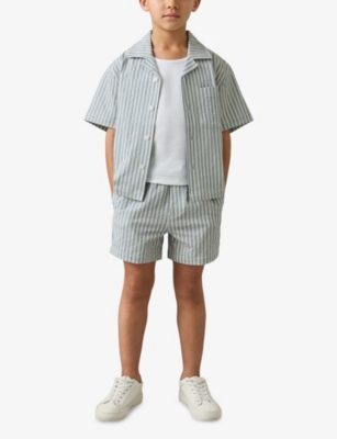 REISS: Sensei Stripe-Print Cuban-Collar Seersucker Shirt 3-9 Years