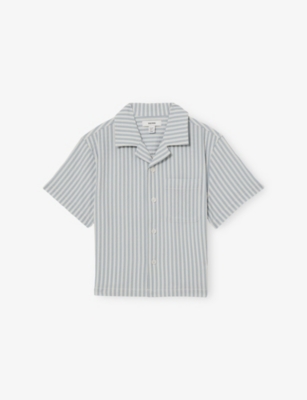 REISS: Sensei Stripe-Print Cuban-Collar Seersucker Shirt 3-9 Years