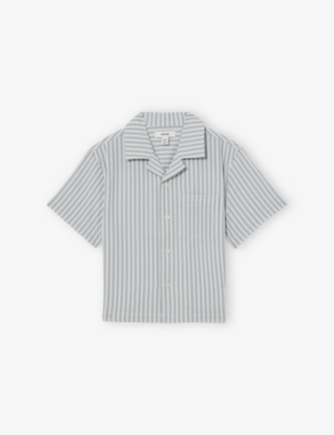 REISS: Sensei Stripe-Print Cuban-Collar Seersucker Shirt 9-13 Years