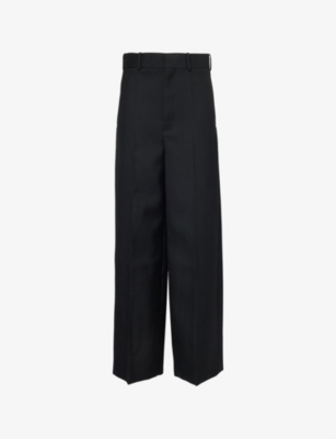 CARVEN WOMENS BLACK TWO-SLIP-POCKETS PRESSED-CREASES WIDE-LEG HIGH-RISE WOOL TROUSERS 