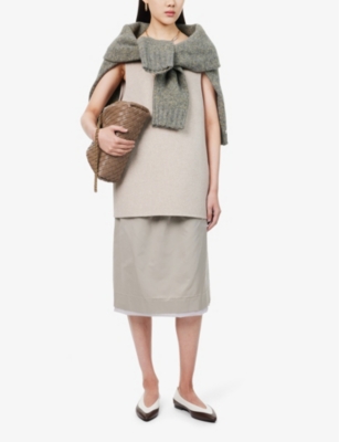 CARVEN WOMENS SLATE TWO-SLIP-POCKETS SPLIT-AT-BACK WOVEN-BLEND MIDI SKIRT 