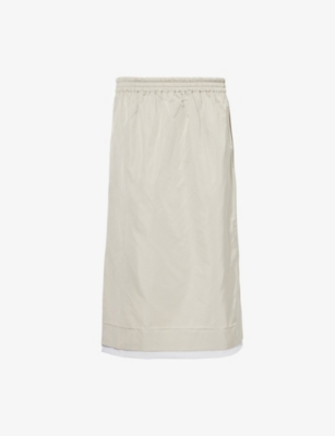 CARVEN WOMENS SLATE TWO-SLIP-POCKETS SPLIT-AT-BACK WOVEN-BLEND MIDI SKIRT 