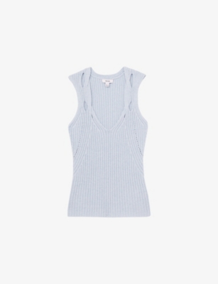 Reiss Womens Blue Alethia Twist-strap Knitted Vest Xs