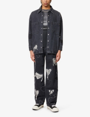 NAHMIAS: Heart patchwork oversized cotton shirt