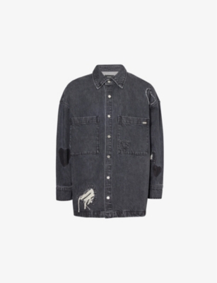 NAHMIAS: Heart patchwork oversized cotton shirt