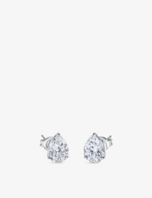 CARAT LONDON: Pear-Cut 9ct White-Gold and Cubic Zirconia Stud Earrings