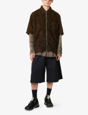 SONG FOR THE MUTE: Zip Up Box Embellished Woven Shirt