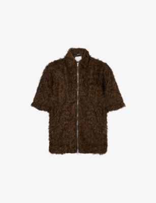 SONG FOR THE MUTE: Zip Up Box Embellished Woven Shirt