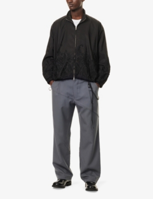 SONG FOR THE MUTE S BLACK FLORAL-EMBROIDERY STAND-COLLAR REGULAR-FIT WOVEN JACKET 