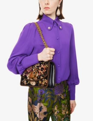 VALENTINO GARAVANI: Vain floral-embroidered woven shoulder bag