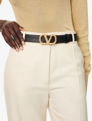 Valentino Womens  Garavani Vlogo Signature Crystal-embellished Leather Belt In Nero/crystal