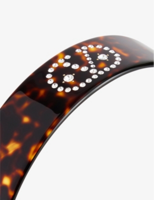 Valentino Logo Headband In Tartaruga/oro/crystal